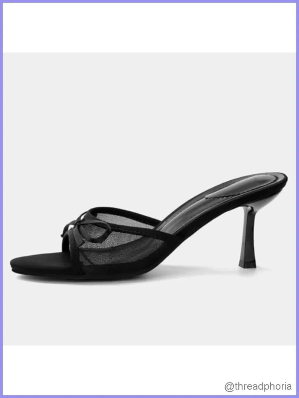 Kitten Heel Bow Mesh Sandals Open Toe Slip On Slide Heels Women